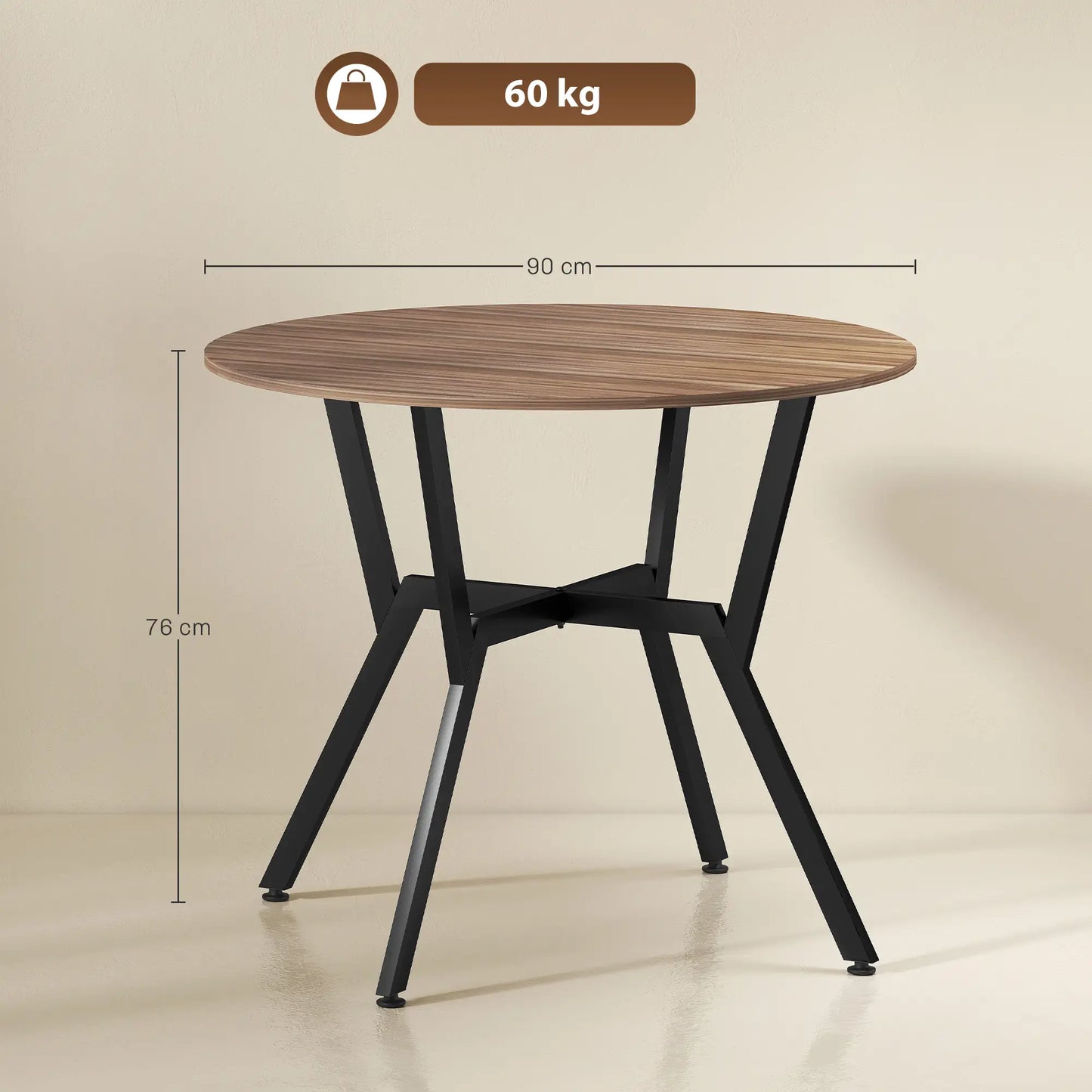 HOMCOM Dining Table, Round Kitchen Table with Black Legs, Anti-Slip Foot Pads, Brown