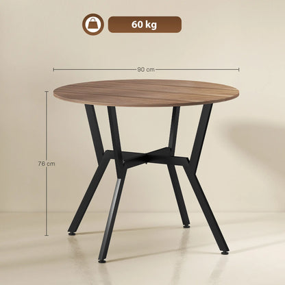 HOMCOM Dining Table, Round Kitchen Table with Black Legs, Anti-Slip Foot Pads, Brown