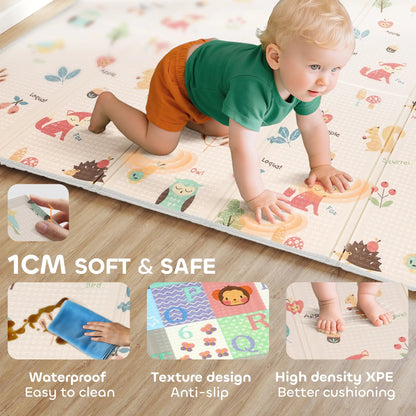 AIYAPLAY Foldable Baby Play Mat Double-Sided, Reversible Foam Soft Crawling Mat for Toddlers