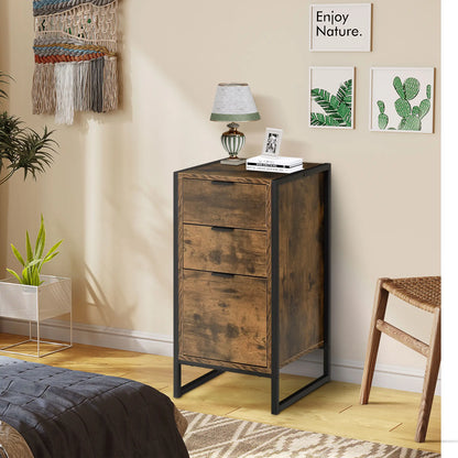 HOMCOM Bedroom Chest of Drawers, Industrial 3-Drawer Dresser, Storage Drawers with Metal Frame, Rustic Brown