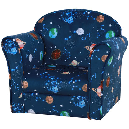 HOMCOM Kids Planet-Themed Armchair, with Non-Slip Feet, Wooden Frame - Blue