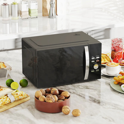 HOMCOM 23L 800W Digital Solo Microwave Oven with 5 Power Levels, Automatic Defrost, 8 Auto Cook Menus, Small, Black
