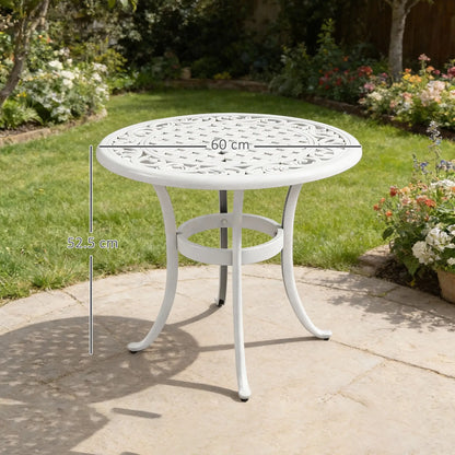 Outsunny Round Garden Table, Cast Aluminium Outdoor Patio Table, White