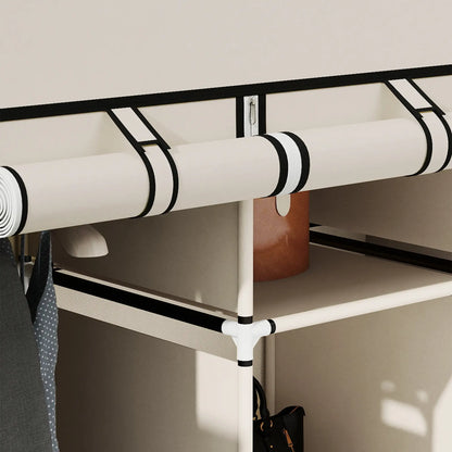 HOMCOM Fabric Cloth Wardrobe Clothes Organizer with Rails and Shelves - Cream White