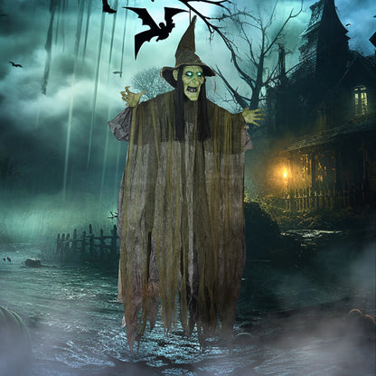 Outsunny 170 cm Hanging Halloween Animated Spooky Witch with Glowing LED Eyes, Scary Halloween Decorations, Battery Operated