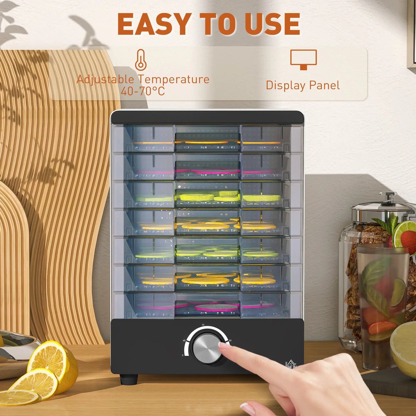 HOMCOM Seven Tray, 40-70°C Kitchen Food Dehydrator - White
