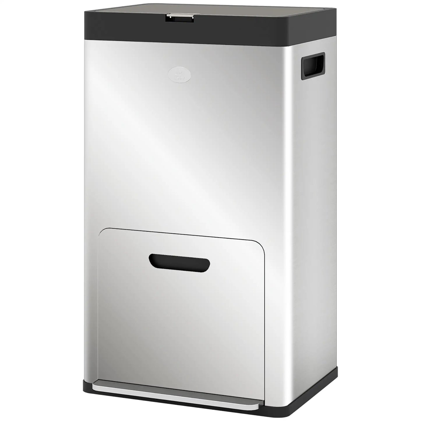 HOMCOM 56L Triple Compartment Stainless Steel Kitchen Bin with Deodoriser Holders & Wheels - Silver Tone