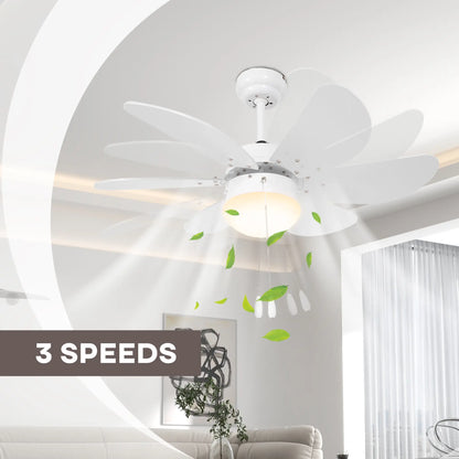 HOMCOM Ceiling Fan with LED Light, Flush Mount Ceiling Fan Lights with 6 Reversible Blades, Pull-Chain Switch, White