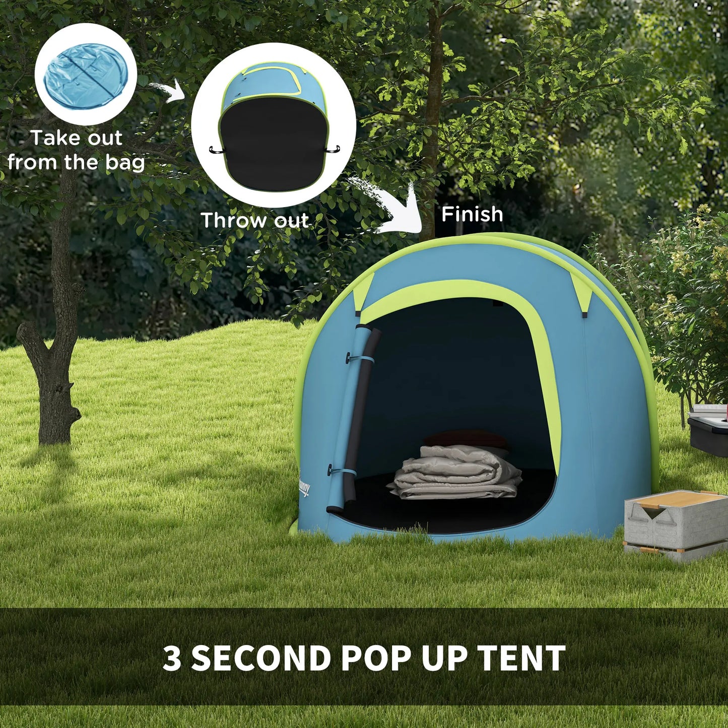 Outsunny Two-Man Pop-Up Camping Dome Tent with Accessories - Blue