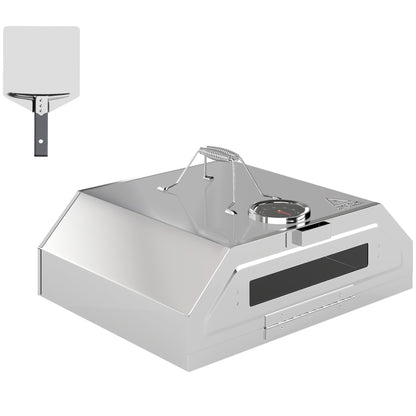 Outsunny 8 in Portable Charcoal, Gas Stainless Steel BBQ Grill Top Pizza Oven with Viewing Window