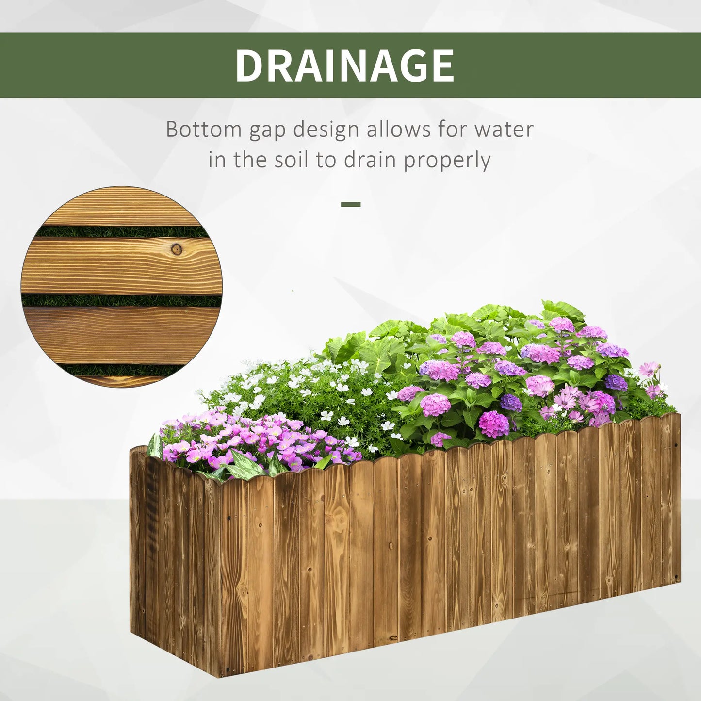 Outsunny 172L Raised Garden Bed, Wooden Rectangle Planter Box, Outdoor Herb Vegetable Flower Pot