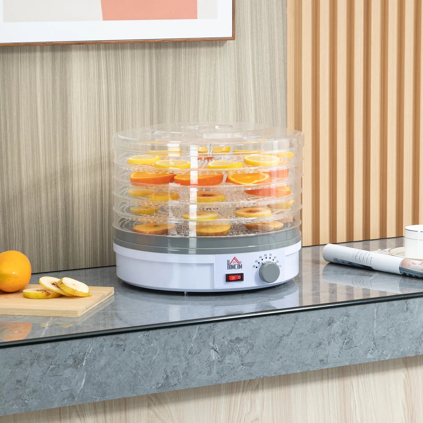 HOMCOM 5 Tier Food Dehydrator, 245W Food Dryer Machine with Adjustable Temperature for Drying Fruit, Meat, Vegetable, White