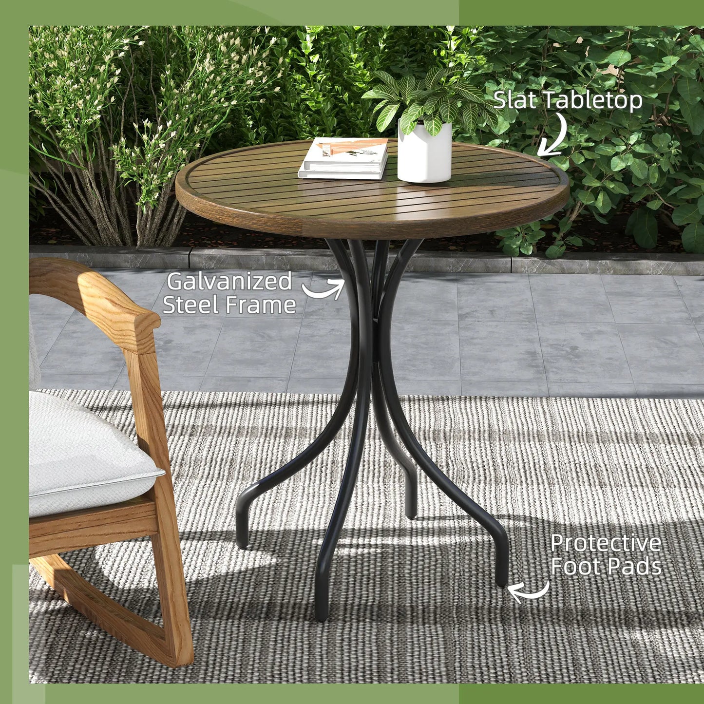 Outsunny Φ66cm Galvanised Steel Outdoor Garden Table - Brown