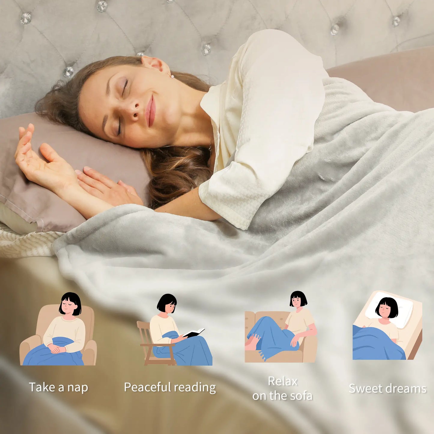 HOMCOM Electric Throw Heated Blanket with 10 Heat Levels & 10H Timer, Machine Washable with Overheat Protection, Grey