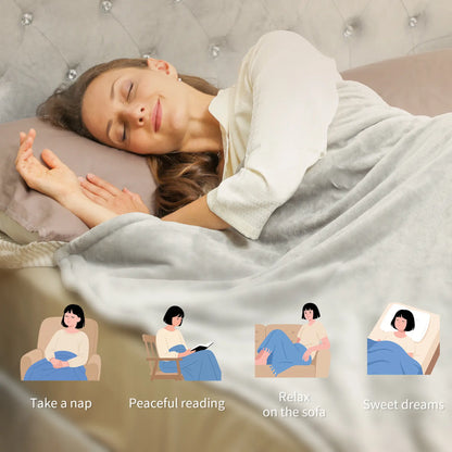 HOMCOM Electric Throw Heated Blanket with 10 Heat Levels & 10H Timer, Machine Washable with Overheat Protection, Grey