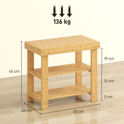 HOMCOM Two Shelf Bamboo Shoe Storage Bench Home Furniture - Natural Finish