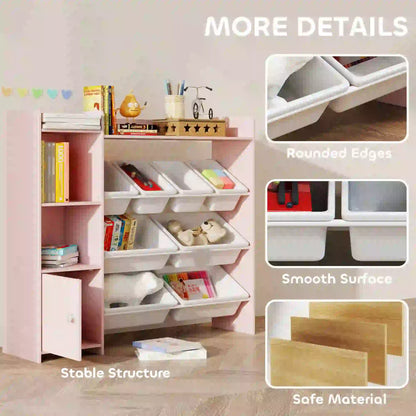 AIYAPLAY Kids Toy Storage Unit with 8 Removable Bins, Storage Shelves, Cabinet, Pink
