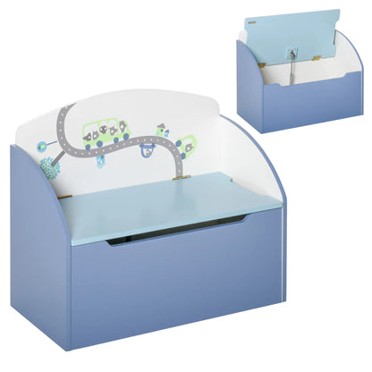 HOMCOM Kids Wooden Toy Box Children Storage Chest Bench Organiser Safety Hinge Playroom Furniture, Blue