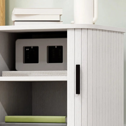 HOMCOM Nightstand Bedside Table with Sliding Doors and Metal Legs, White Wood Effect