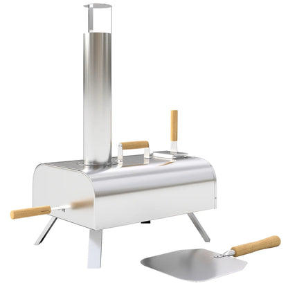 Outsunny Wood Fired Pizza Oven, Portable Wood Pellet Pizza Maker with Pizza Stone and Peel, Foldable Legs, Chimney for Outdoor Cooking