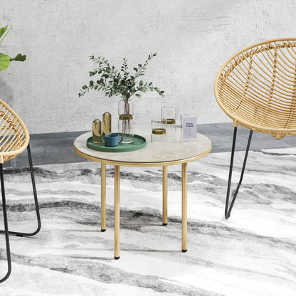 Outsunny Round Coffee Table, End Side Table with Faux Marble Tempered Glass Top, Steel Frame for Home, Office, Beige
