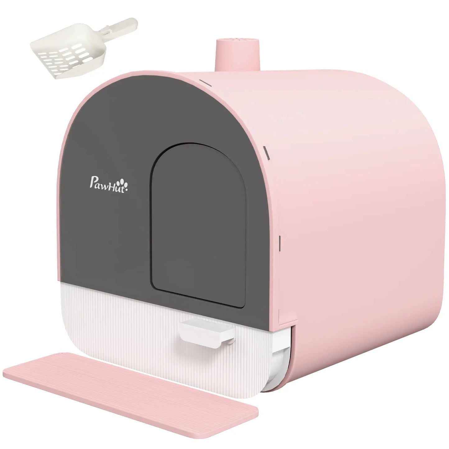 PawHut Hooded Cat Litter Box, Kitten Litter Tray with Lid, Scoop, Filter, Flap Door, Pink