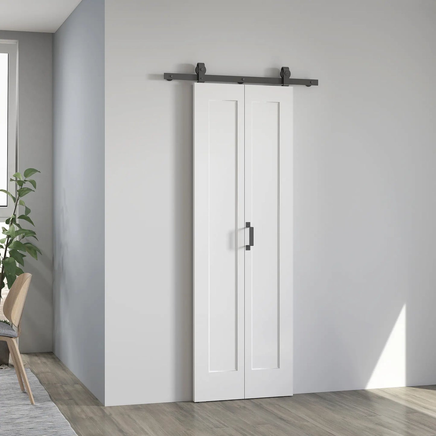 HOMCOM Slide Door, 70cm Modern Sliding Door Set Kit with Steel Rail, White