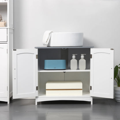 Kleankin Pedestal Under Sink Double Doors Cabinet, Modern Bathroom Vanity Unit, Storage Cupboard with Adjustable Shelves