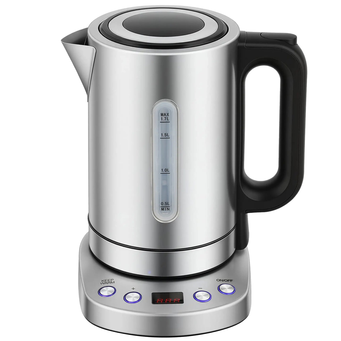 HOMCOM Electric Kettle, 1.7L, Fast Boil, 3kW Water Kettle with UK Strix Thermostat, LCD Base, Silver Tone