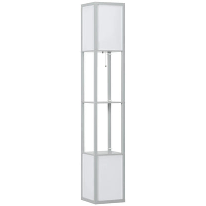HOMCOM Modern Standing Shelf Floor Lamp with Dual Ambient Light, Living Room, Bedroom, Grey