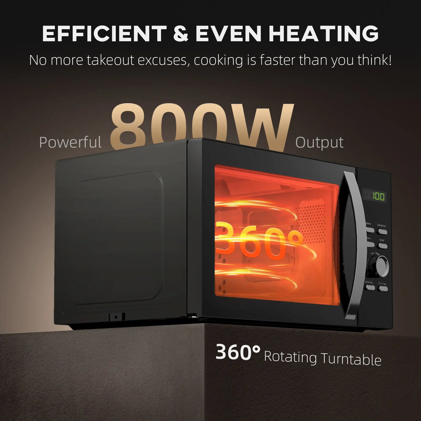 HOMCOM 23L 800W Digital Solo Microwave Oven with 5 Power Levels, Automatic Defrost, 8 Auto Cook Menus, Small, Black