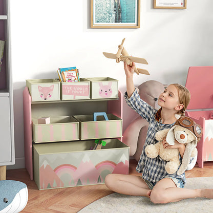 ZONEKIZ Kids Storage Unit, Toy Storage Organiser, with Six Fabric Bins for Bedrooms, Playrooms - Pink