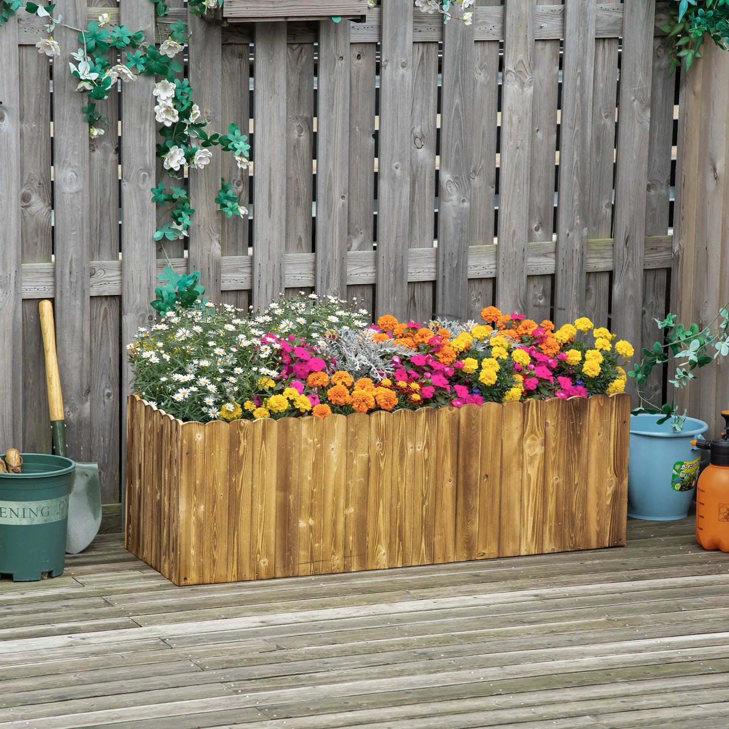 Outsunny 172L Raised Garden Bed, Wooden Rectangle Planter Box, Outdoor Herb Vegetable Flower Pot