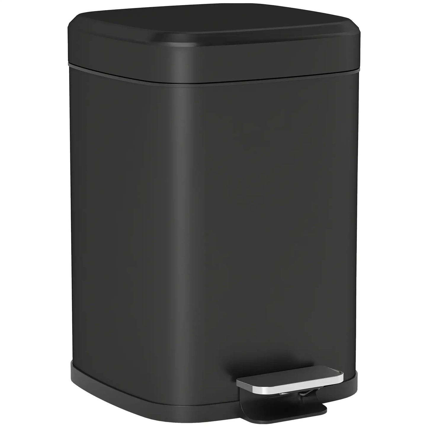 HOMCOM 12L Modern Boxy Metal Home Small Waste Kitchen Bin with Removable Bucket- Black