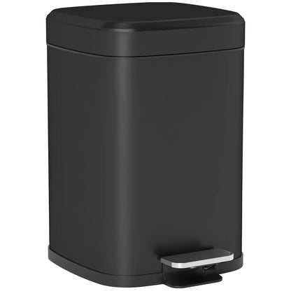 HOMCOM 12L Modern Boxy Metal Home Small Waste Kitchen Bin with Removable Bucket- Black