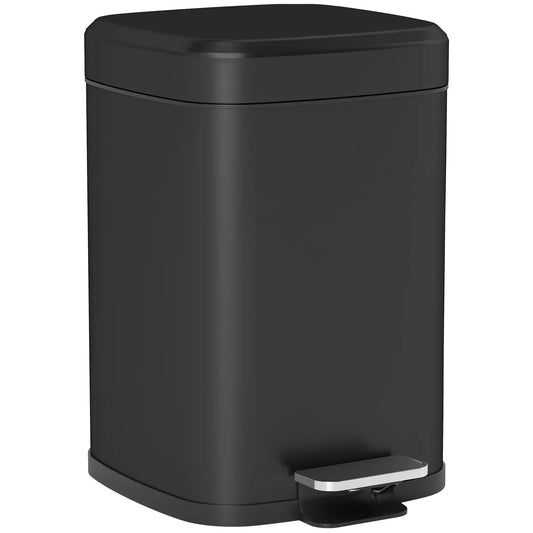 HOMCOM 12L Modern Boxy Metal Home Small Waste Kitchen Bin with Removable Bucket- Black