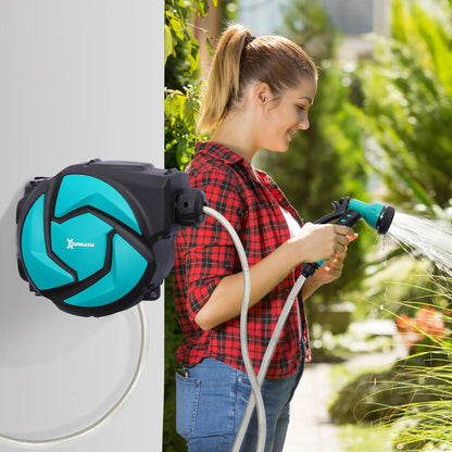 DURHAND 10m Garden Auto Hose Reel Wall Mounted Retractable 7 Patterns Spray Nozzle