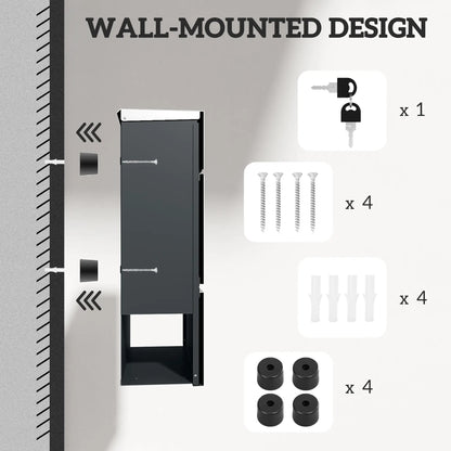 HOMCOM Wall Mounted Post Box with Viewing Window, 2 Lock, Modern Galvanised Steel Mailbox Weatherproof Letterbox