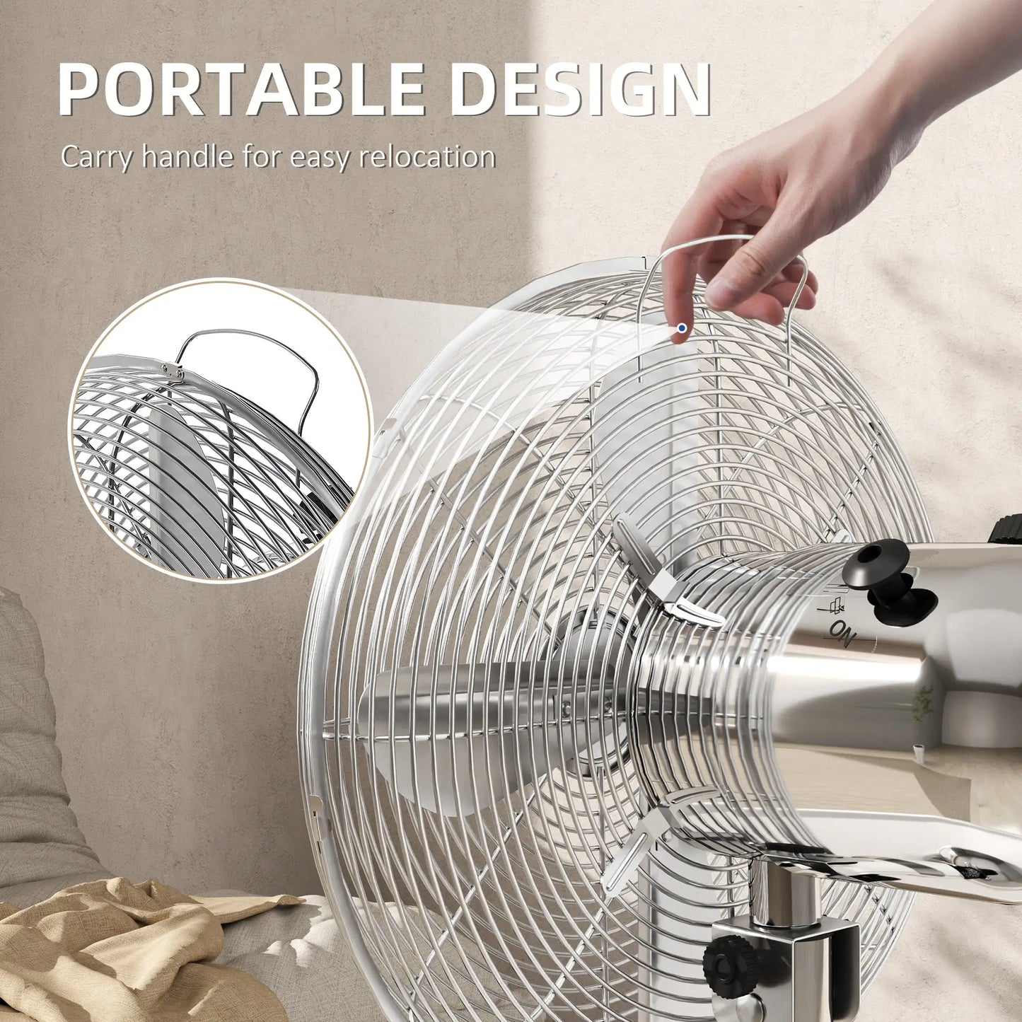 HOMCOM Three-Speed Oscillating Desk Air Fan - Silver-Tone