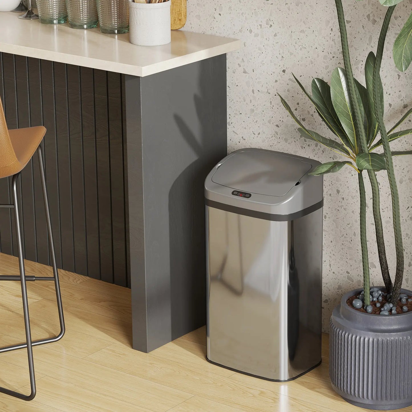 HOMCOM 48L Stainless Steel Kitchen Rubbish Sensor Bin - Silver-Tone