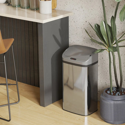 HOMCOM 48L Stainless Steel Kitchen Rubbish Sensor Bin - Silver-Tone