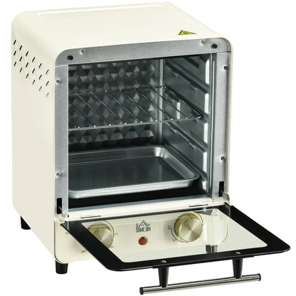 HOMCOM 15 Litres Electric Mini Oven, Grill with 60-230℃ Adjustable Temperature, 1000W, Cream White