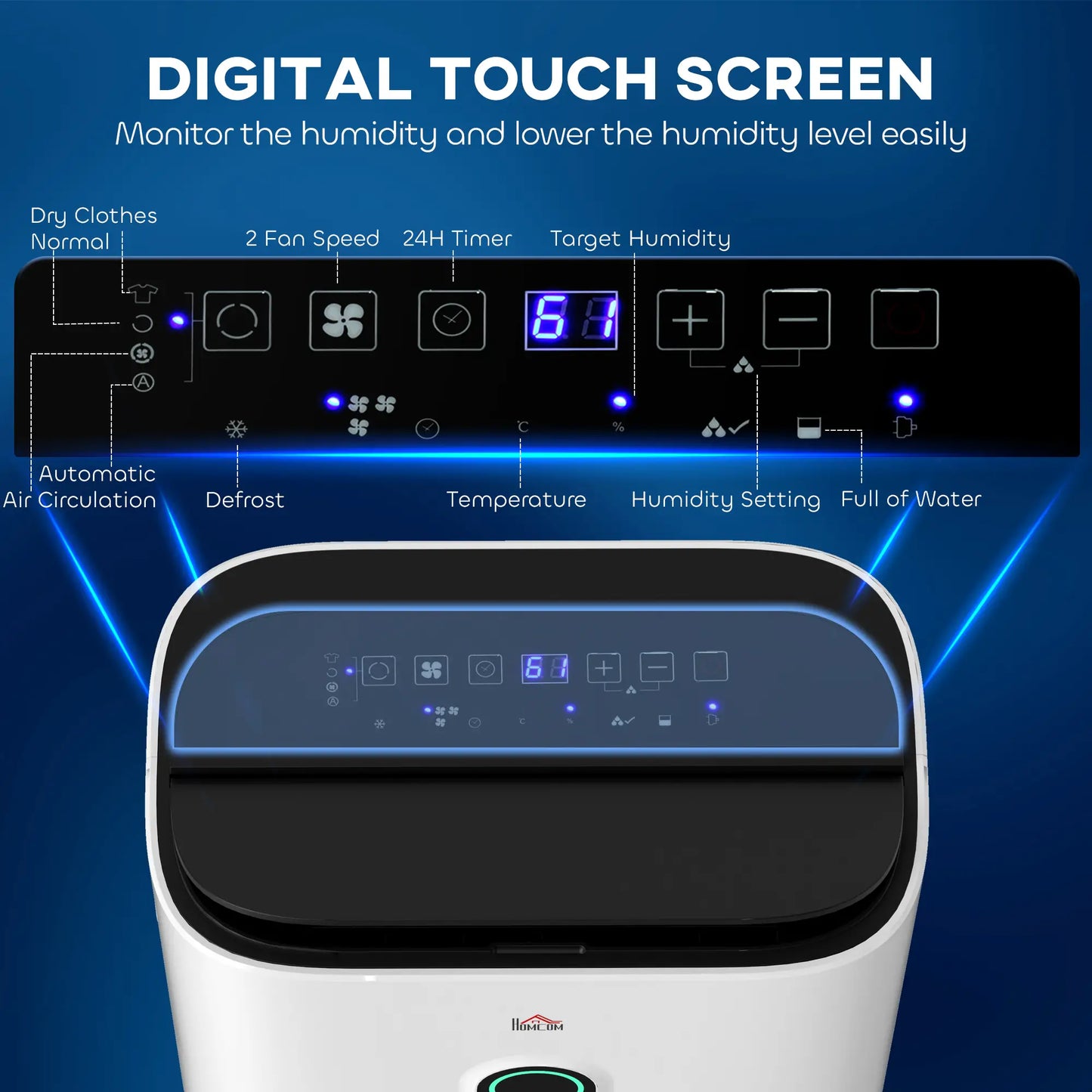 HOMCOM 6500mL Portable Dehumidifier with Air Purifier Filter, 24H Timer, 4 Modes for Home Laundry Basement