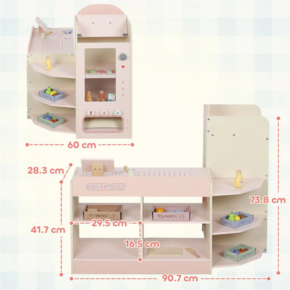 AIYAPLAY Kids Grocery Store, Children Supermarket Playset with Cash Register, Display Shelves