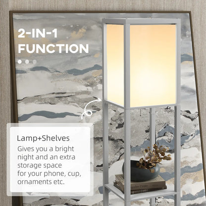 HOMCOM Modern Standing Shelf Floor Lamp with Dual Ambient Light, Living Room, Bedroom, Grey