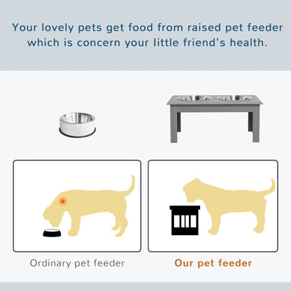 PawHut Raised Dog Feeding Bowls with Stand, Stainless Steel for Medium Dog - Grey