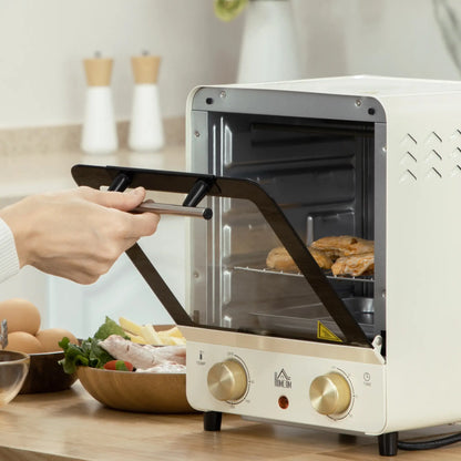 HOMCOM 15 Litres Electric Mini Oven, Grill with 60-230℃ Adjustable Temperature, 1000W, Cream White