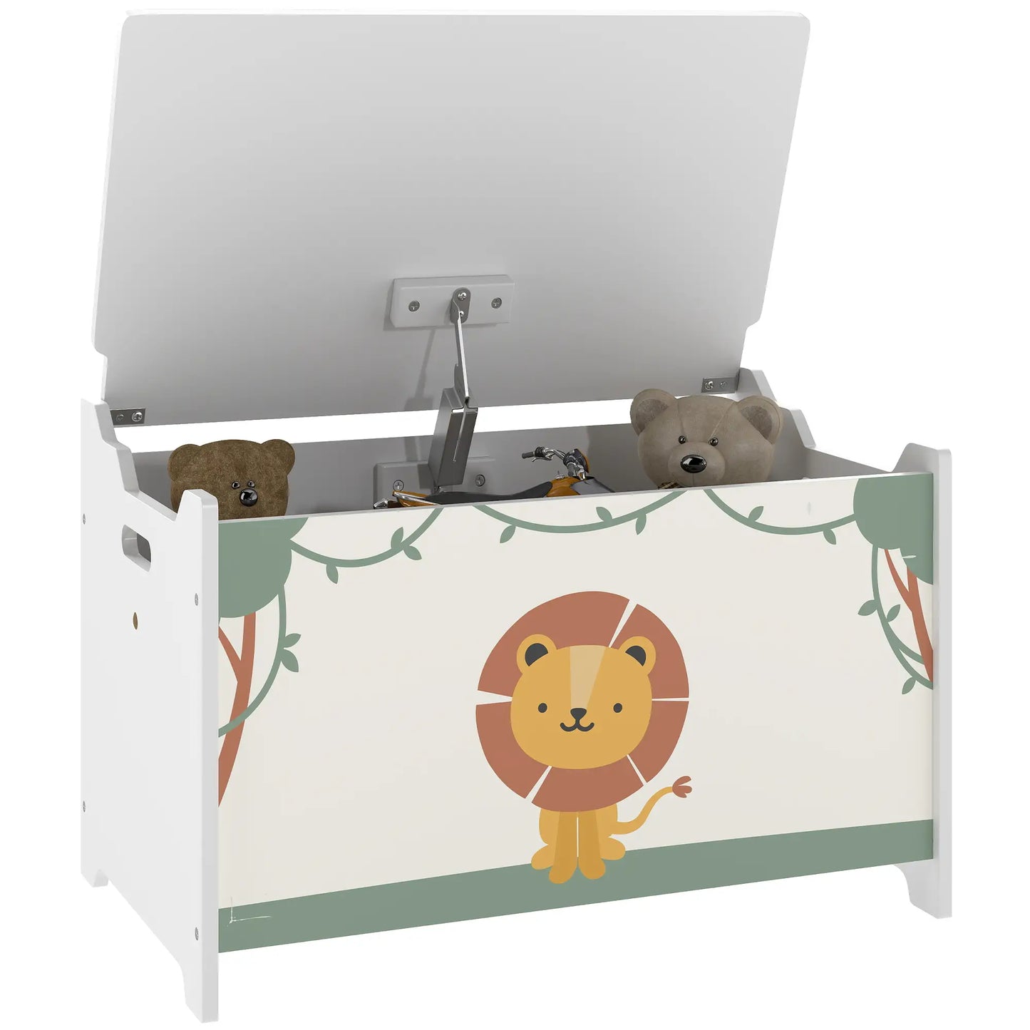 AIYAPLAY Toy Storage Organiser Box with Lid, Safety Hinges and Groove Handles for Kids, Playroom, Green