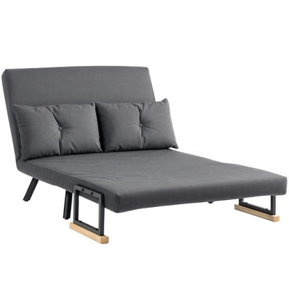 HOMCOM 4-in-1 Velvet-Feel Double Sofa Bed, with Pillows - Dark Grey