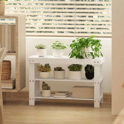 HOMCOM Two Shelf Bamboo Shoe Storage Bench Home Hallway Furniture - White